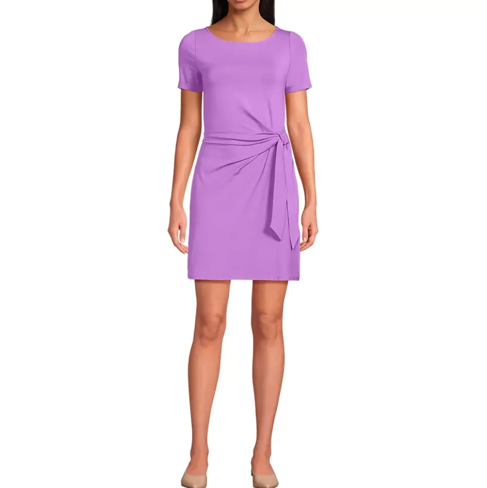 Women's Short Sleeve Cotton Modal Wrap Above the Knee Dress