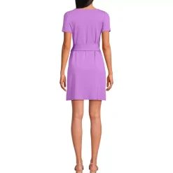 Women's Short Sleeve Cotton Modal Wrap Above the Knee Dress