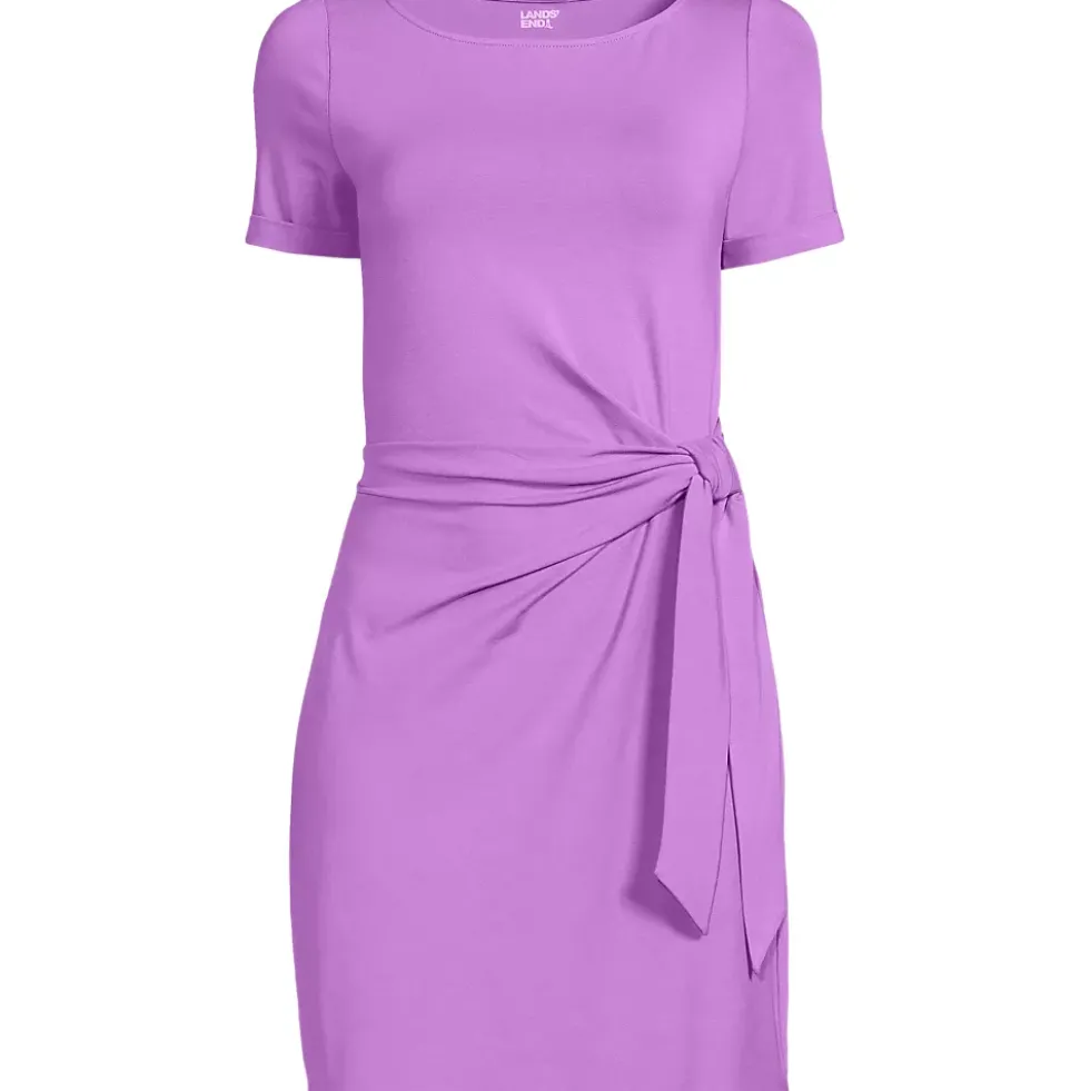 Women's Short Sleeve Cotton Modal Wrap Above the Knee Dress