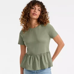 Women's Short Sleeve Lightweight Jersey Crew Neck Peplum Tee