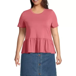 Women's Short Sleeve Lightweight Jersey Crew Neck Peplum Tee
