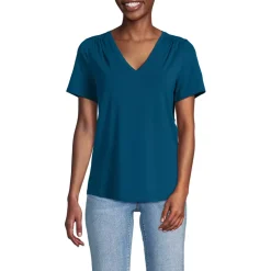 Women's Short Sleeve Lightweight Jersey Gathered Shoulder T-Shirt