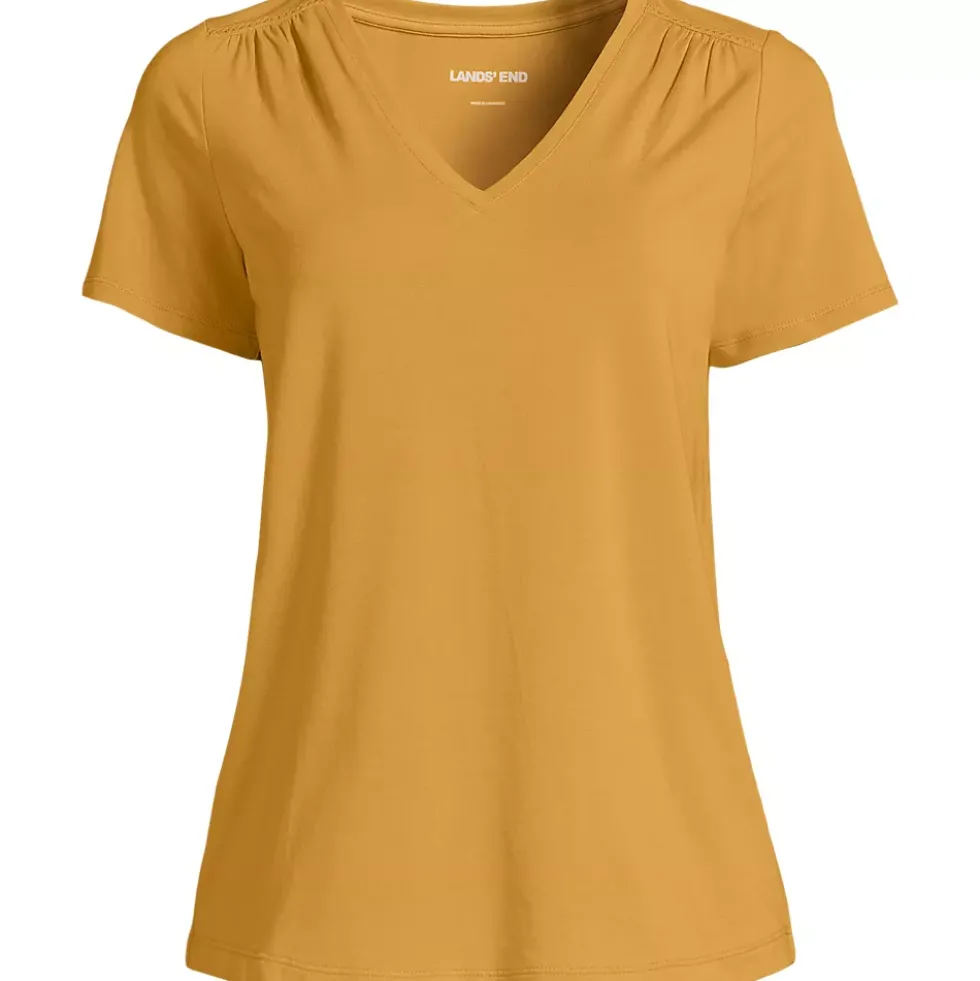Women's Short Sleeve Lightweight Jersey Gathered Shoulder T-Shirt