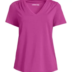 Women's Short Sleeve Lightweight Jersey Gathered Shoulder T-Shirt