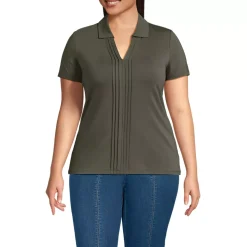 Women's Short Sleeve Lightweight Jersey Pintuck Open Collar Polo