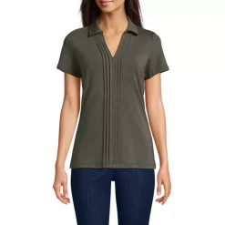 Women's Short Sleeve Lightweight Jersey Pintuck Open Collar Polo