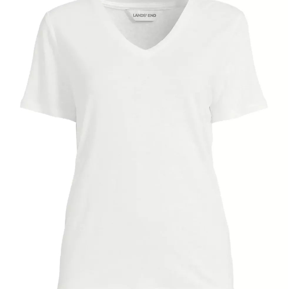 Women's Short Sleeve Linen Blend V-Neck Tee