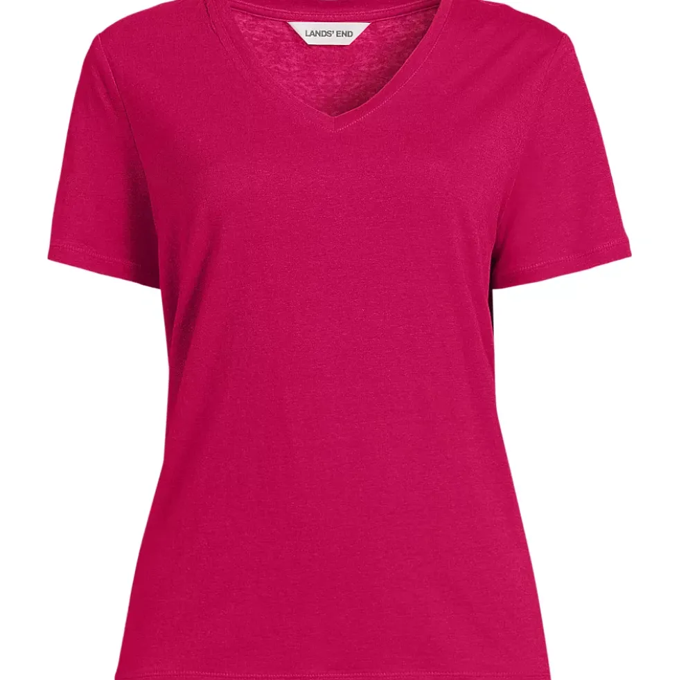 Women's Short Sleeve Linen Blend V-Neck Tee