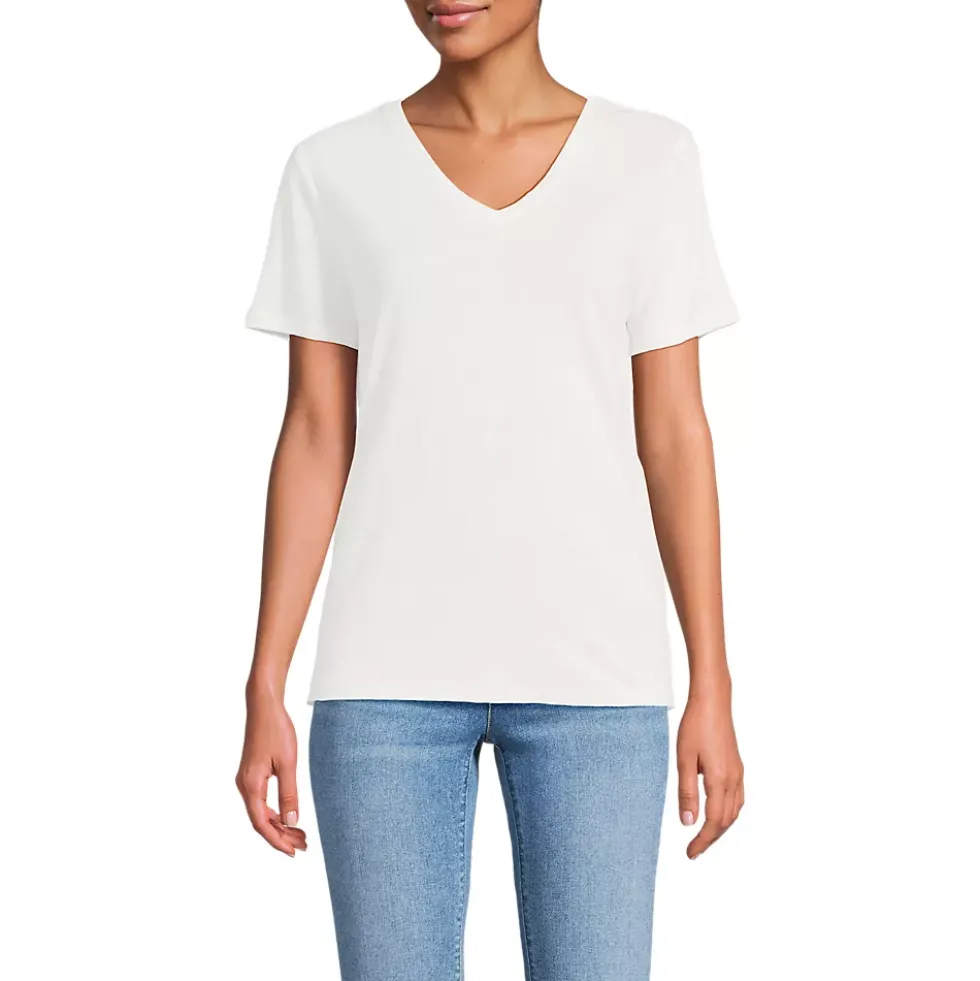 Women's Short Sleeve Linen Blend V-Neck Tee