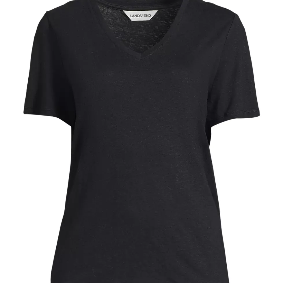 Women's Short Sleeve Linen Blend V-Neck Tee