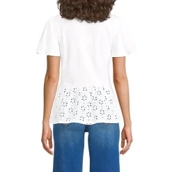 Women's Short Sleeve Mixed Media Eyelet Top