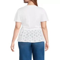 Women's Short Sleeve Mixed Media Eyelet Top