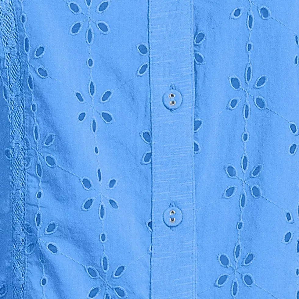 Women's Short Sleeve Mixed Media Eyelet Top