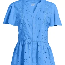 Women's Short Sleeve Mixed Media Eyelet Top