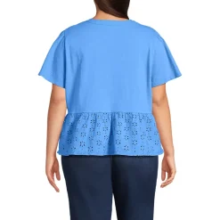 Women's Short Sleeve Mixed Media Eyelet Top