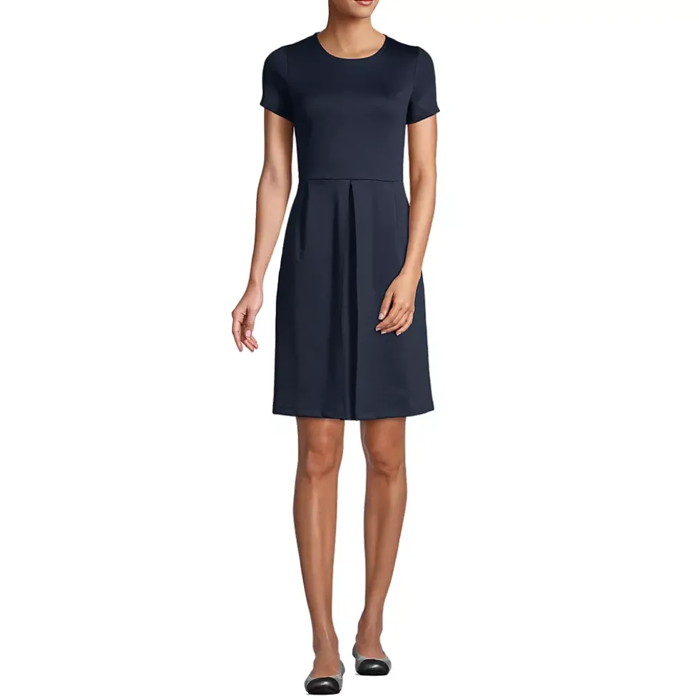 Women's Short Sleeve Ponte Dress Top of Knee