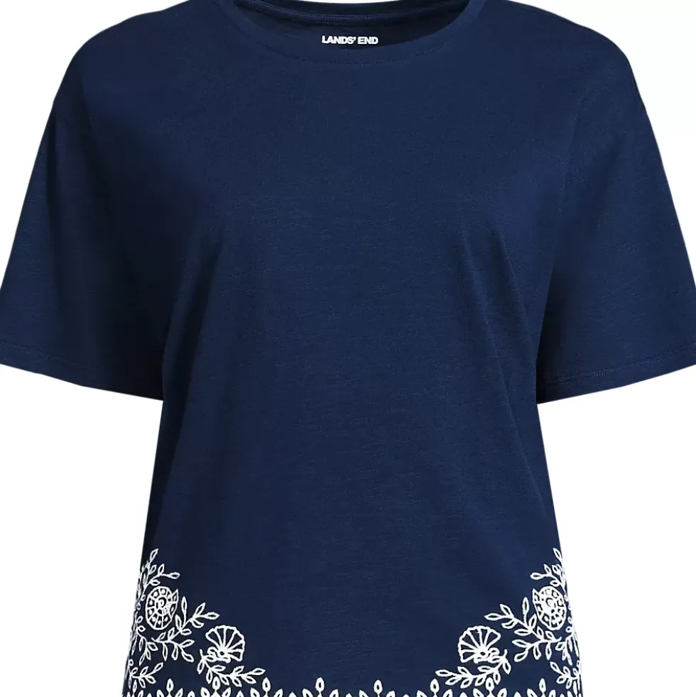 Women's Short Sleeve Slub Jersey Eyelet T-Shirt