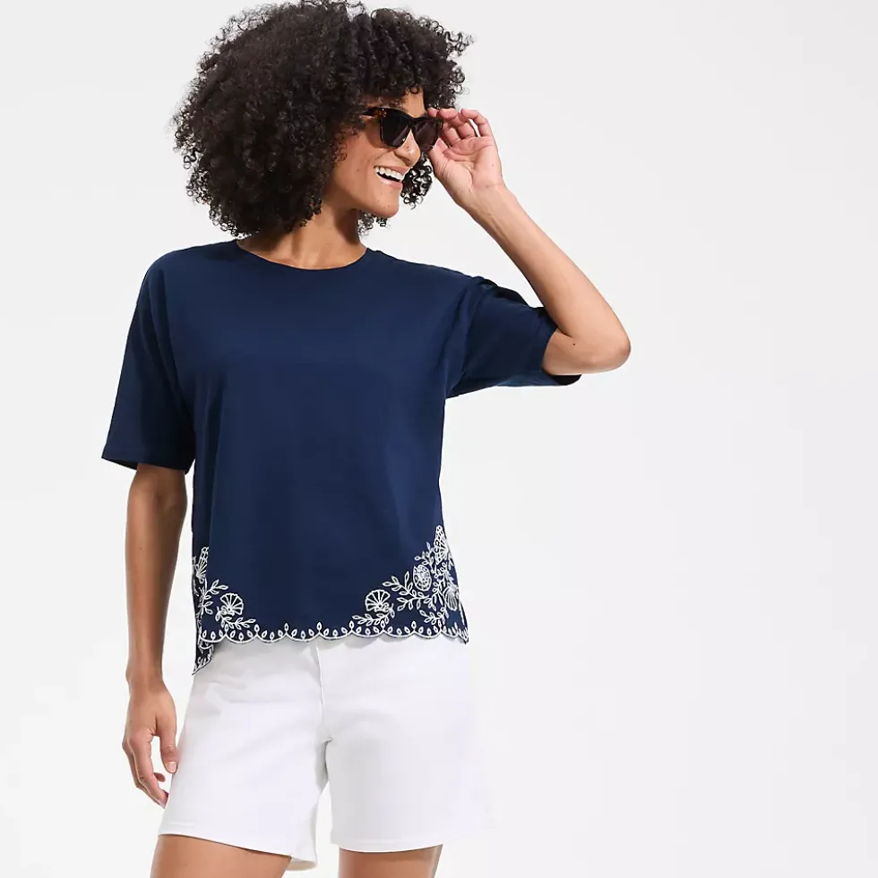 Women's Short Sleeve Slub Jersey Eyelet T-Shirt
