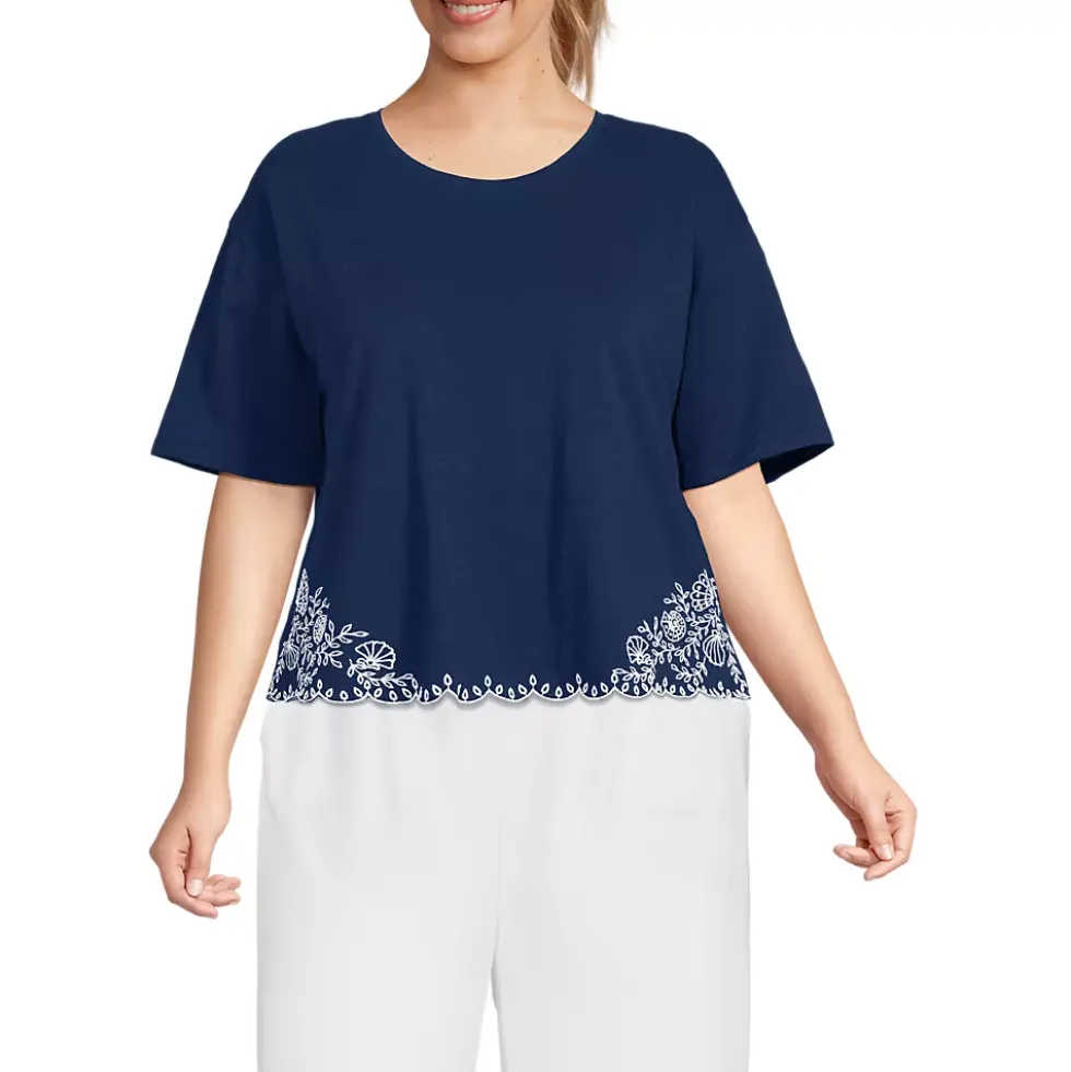Women's Short Sleeve Slub Jersey Eyelet T-Shirt