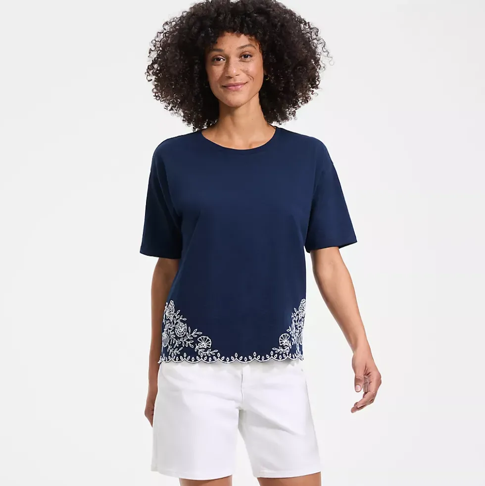 Women's Short Sleeve Slub Jersey Eyelet T-Shirt