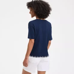 Women's Short Sleeve Slub Jersey Eyelet T-Shirt