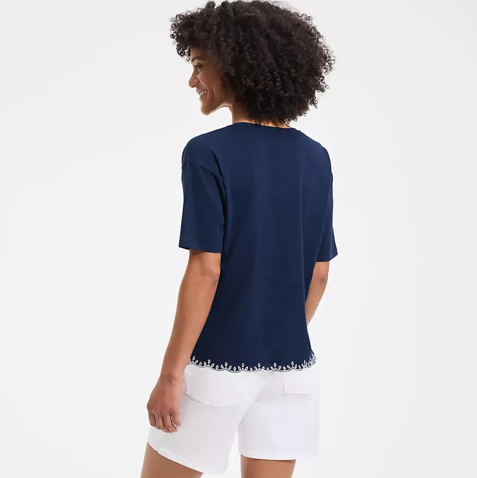 Women's Short Sleeve Slub Jersey Eyelet T-Shirt