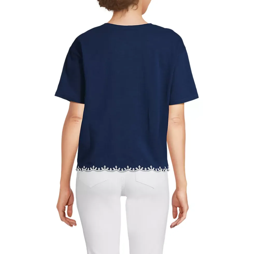 Women's Short Sleeve Slub Jersey Eyelet T-Shirt