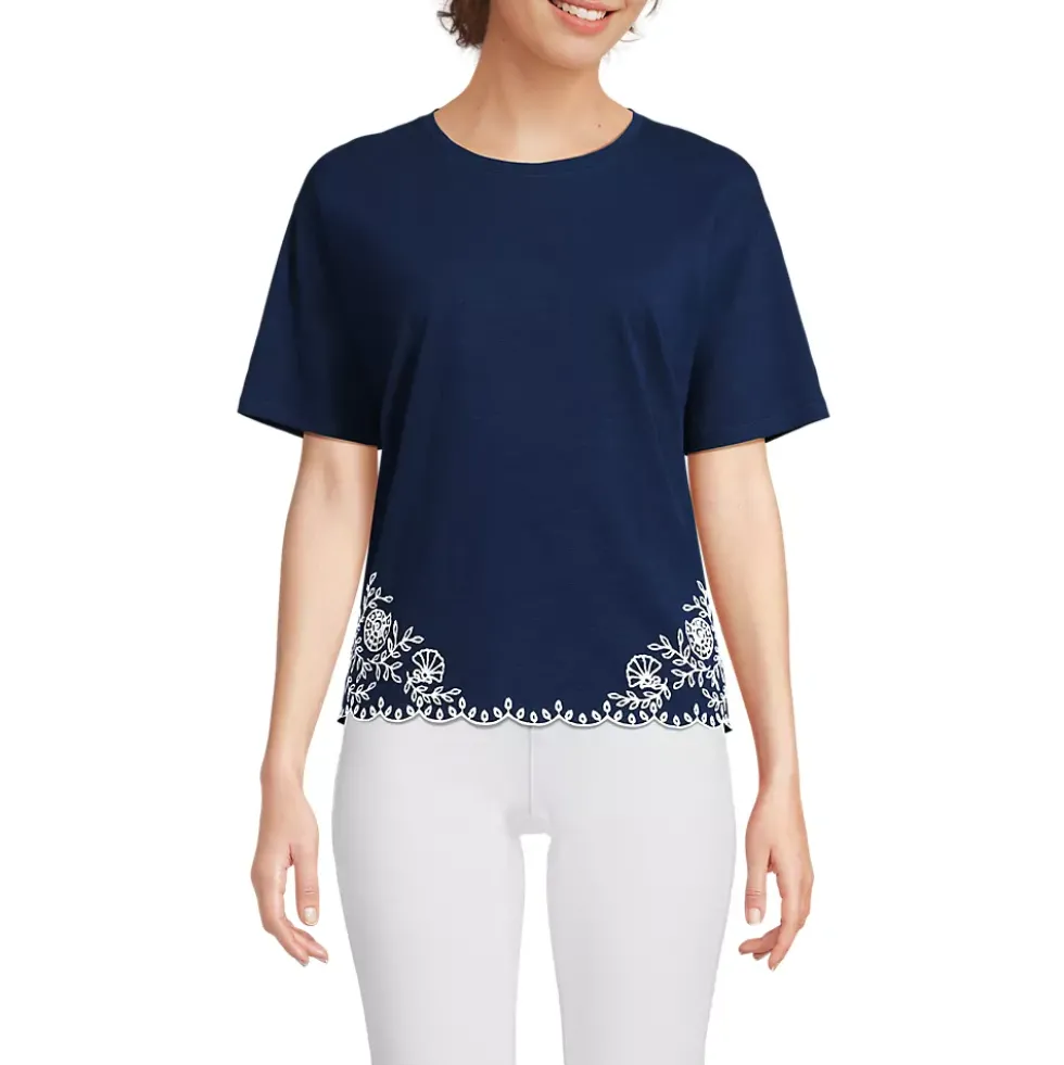 Women's Short Sleeve Slub Jersey Eyelet T-Shirt