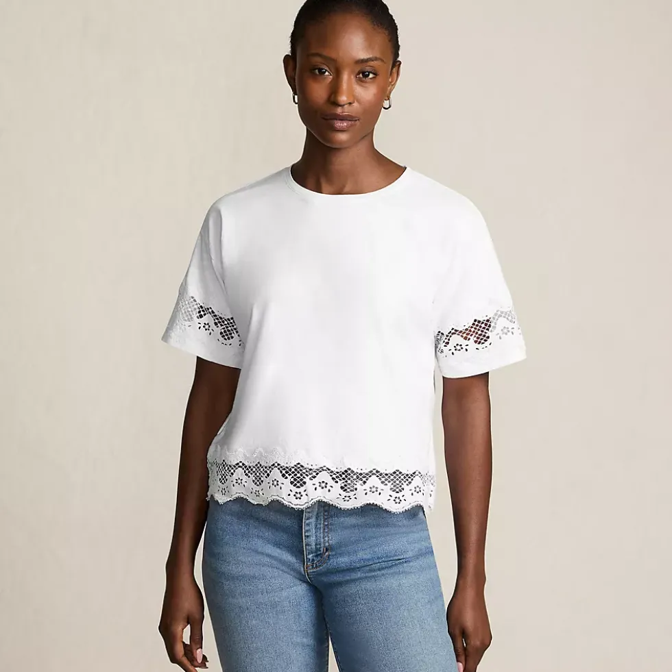 Women's Short Sleeve Slub Jersey Cutwork T-Shirt