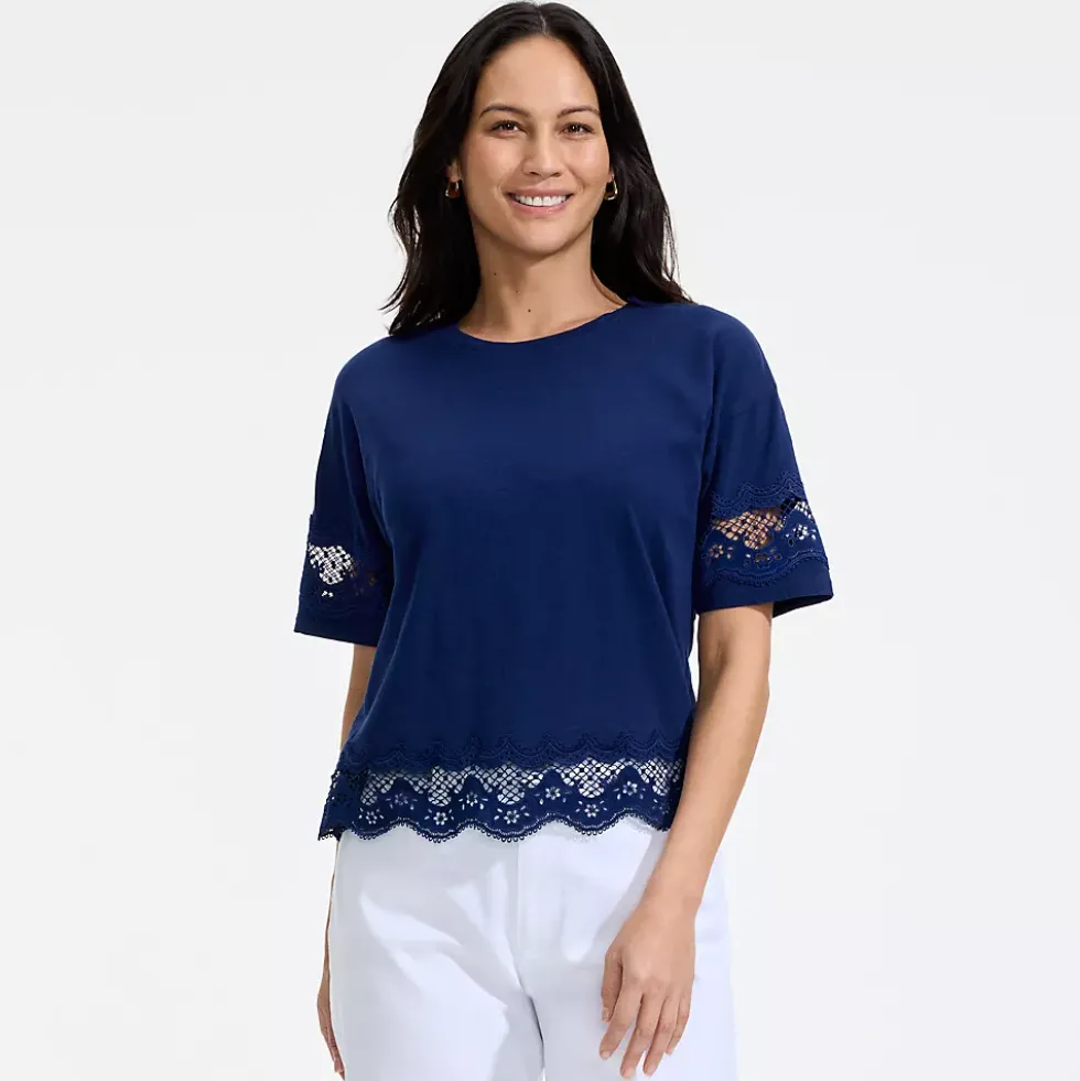 Women's Short Sleeve Slub Jersey Cutwork T-Shirt