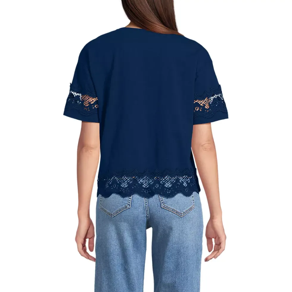 Women's Short Sleeve Slub Jersey Cutwork T-Shirt