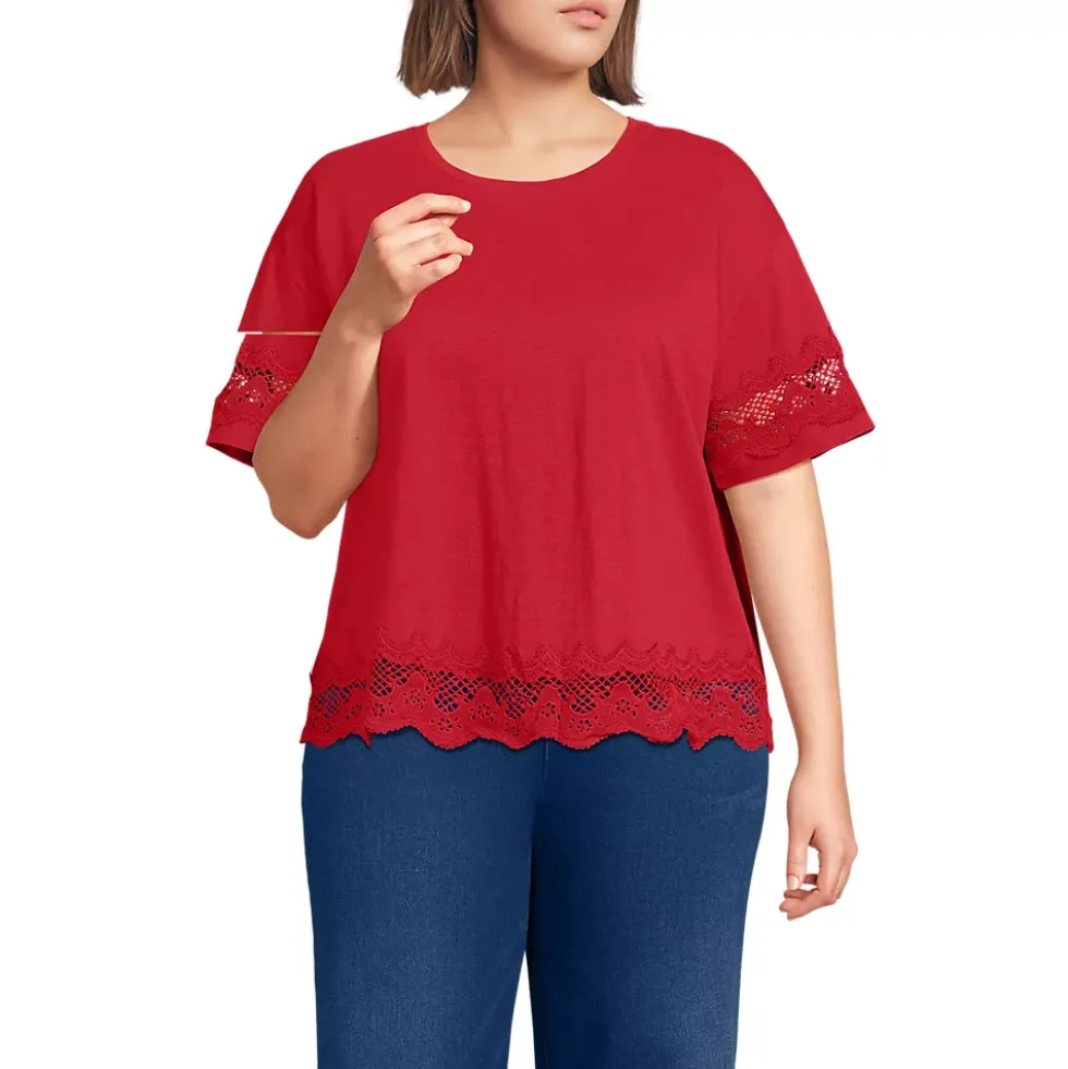 Women's Short Sleeve Slub Jersey Cutwork T-Shirt