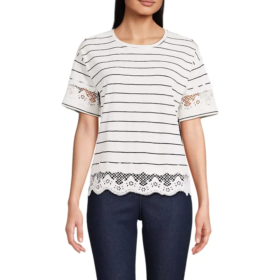 Women's Short Sleeve Slub Jersey Cutwork T-Shirt