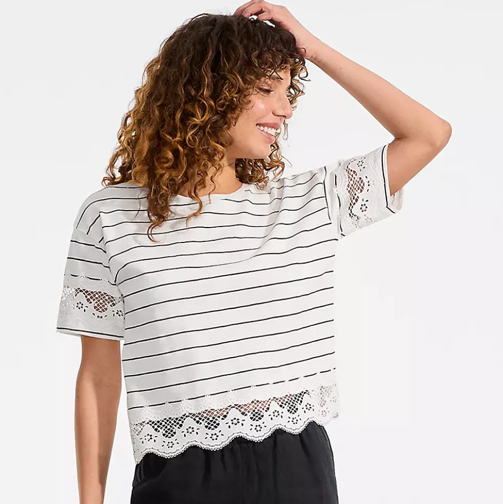 Women's Short Sleeve Slub Jersey Cutwork T-Shirt
