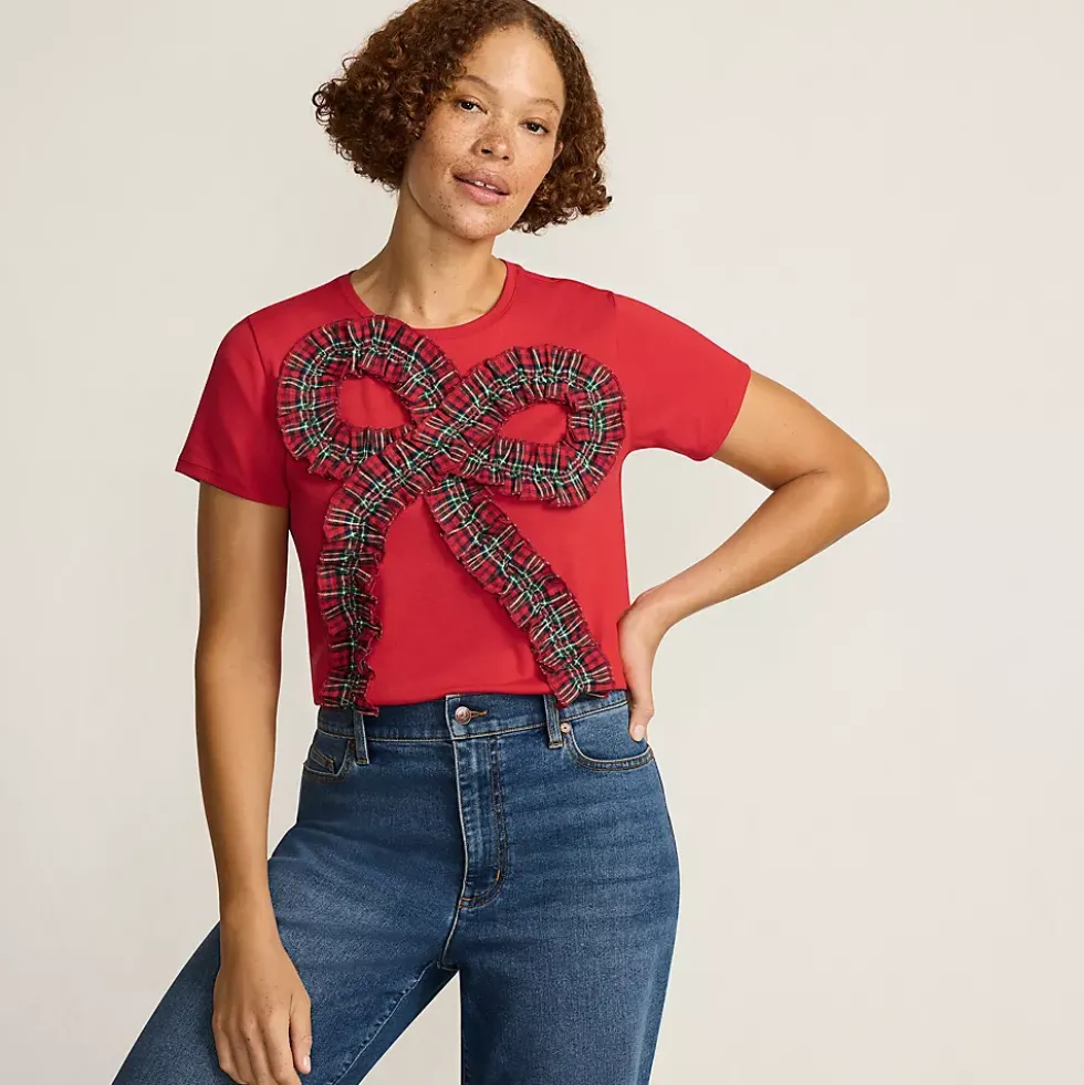 Women's Short Sleeve Supima Cotton Ruffle Bow T-Shirt