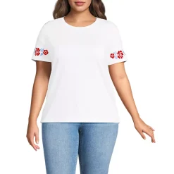 Women's Short Sleeve Supima Cotton Embroidered Crew Neck T Shirt