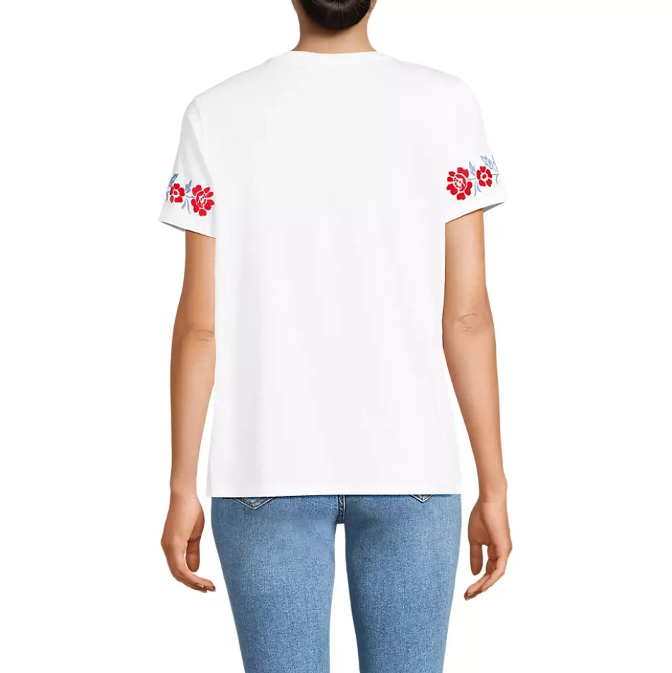 Women's Short Sleeve Supima Cotton Embroidered Crew Neck T Shirt