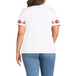 Women's Short Sleeve Supima Cotton Embroidered Crew Neck T Shirt