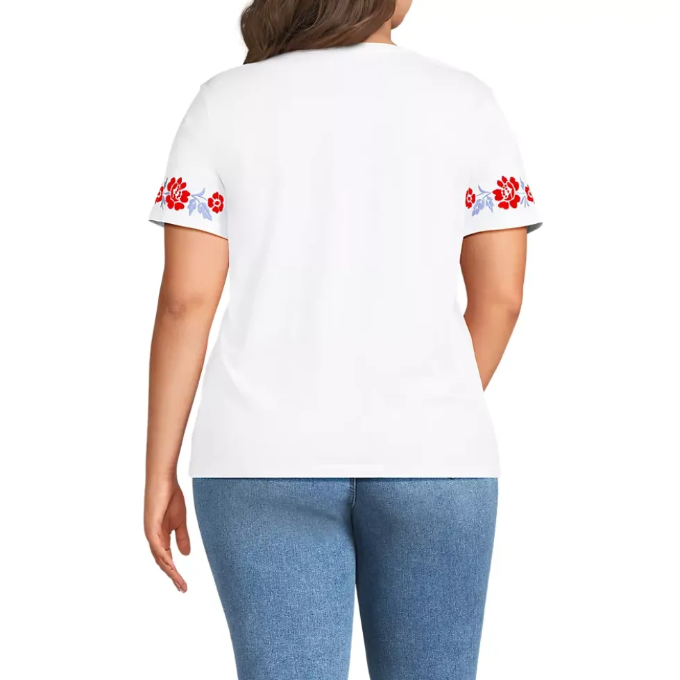 Women's Short Sleeve Supima Cotton Embroidered Crew Neck T Shirt