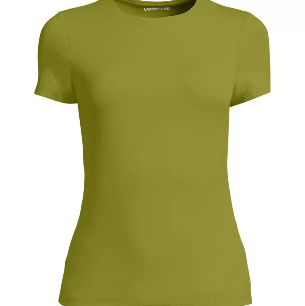 Womens Short Sleeve Tugless Double Layer Crew Neck Knit Top