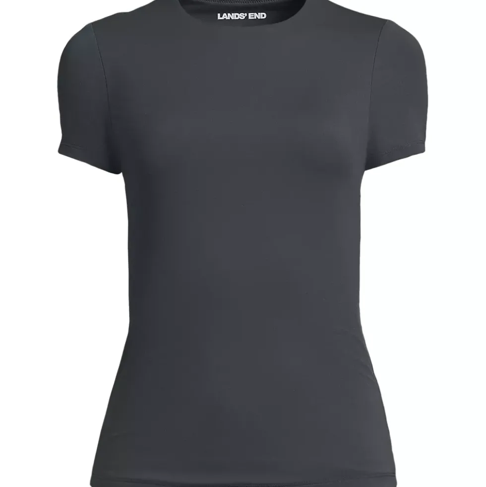 Womens Short Sleeve Tugless Double Layer Crew Neck Knit Top