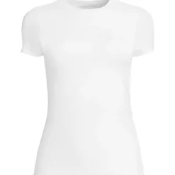 Womens Short Sleeve Tugless Double Layer Crew Neck Knit Top