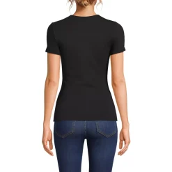 Womens Short Sleeve Tugless Double Layer Crew Neck Knit Top