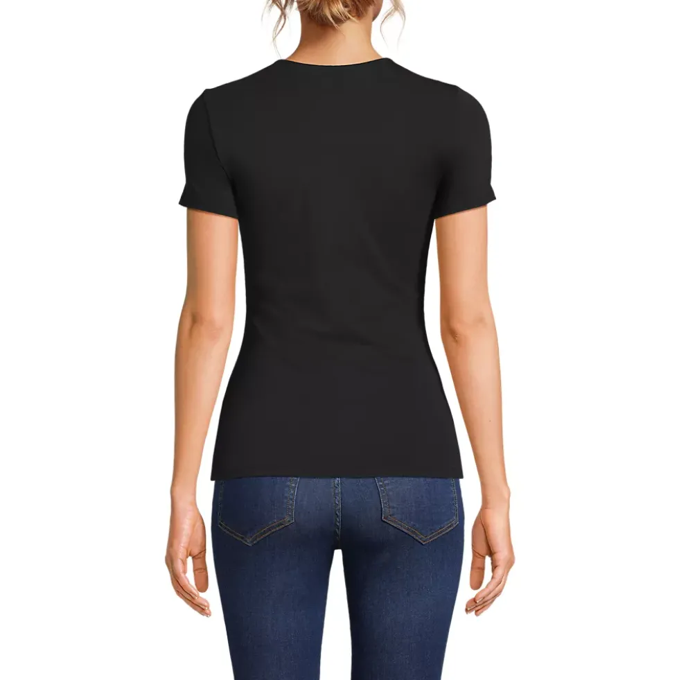 Womens Short Sleeve Tugless Double Layer Crew Neck Knit Top