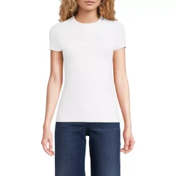 Womens Short Sleeve Tugless Double Layer Crew Neck Knit Top