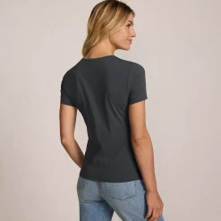 Womens Short Sleeve Tugless Double Layer Crew Neck Knit Top