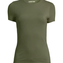 Womens Short Sleeve Tugless Double Layer Crew Neck Knit Top