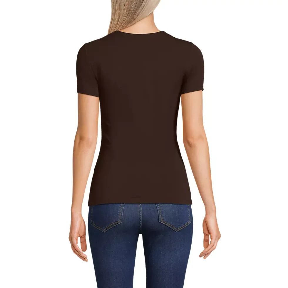Womens Short Sleeve Tugless Double Layer Crew Neck Knit Top