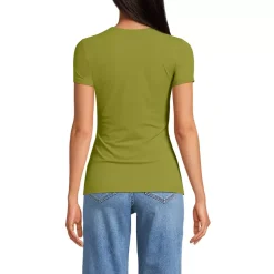 Womens Short Sleeve Tugless Double Layer Crew Neck Knit Top
