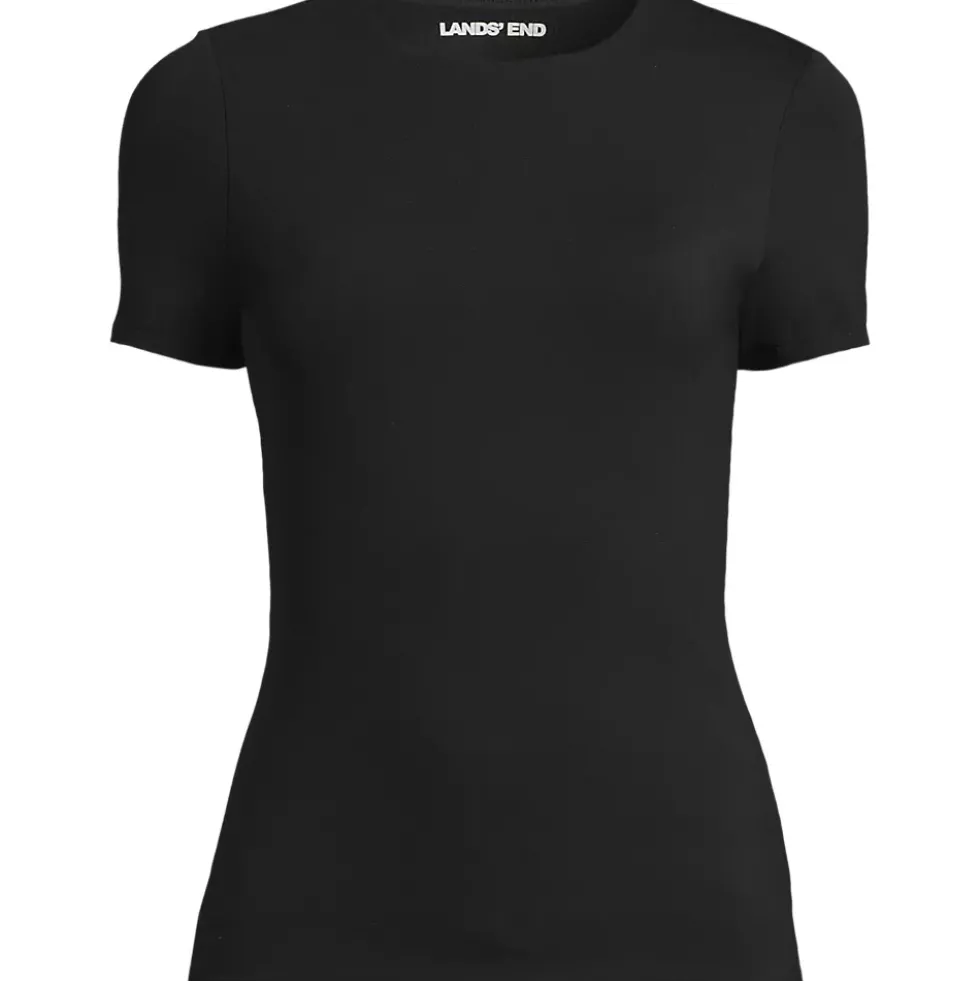 Womens Short Sleeve Tugless Double Layer Crew Neck Knit Top